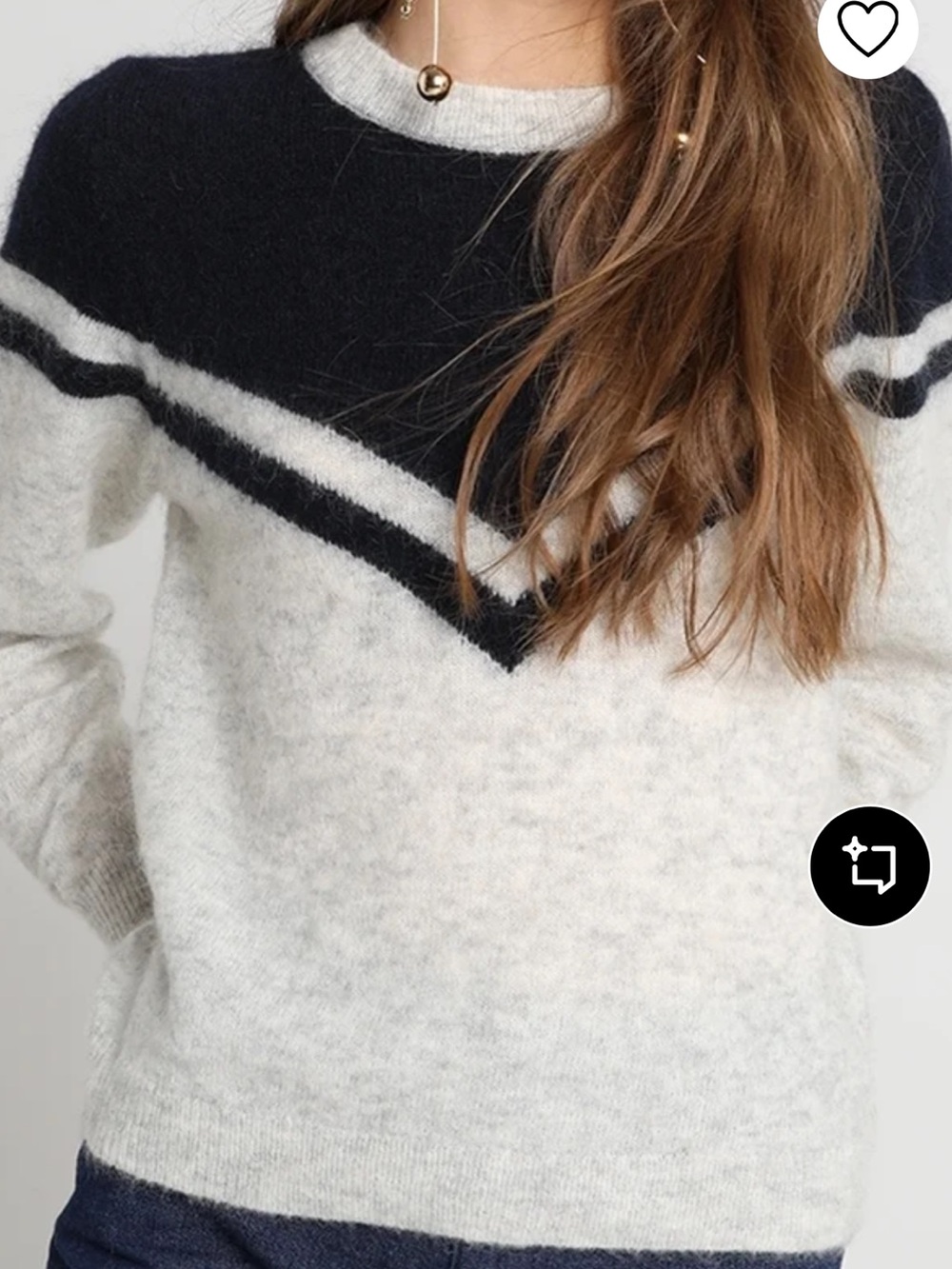 Just Female Women's Two-Tone Gray and Black Varsity Crewneck Sweater M